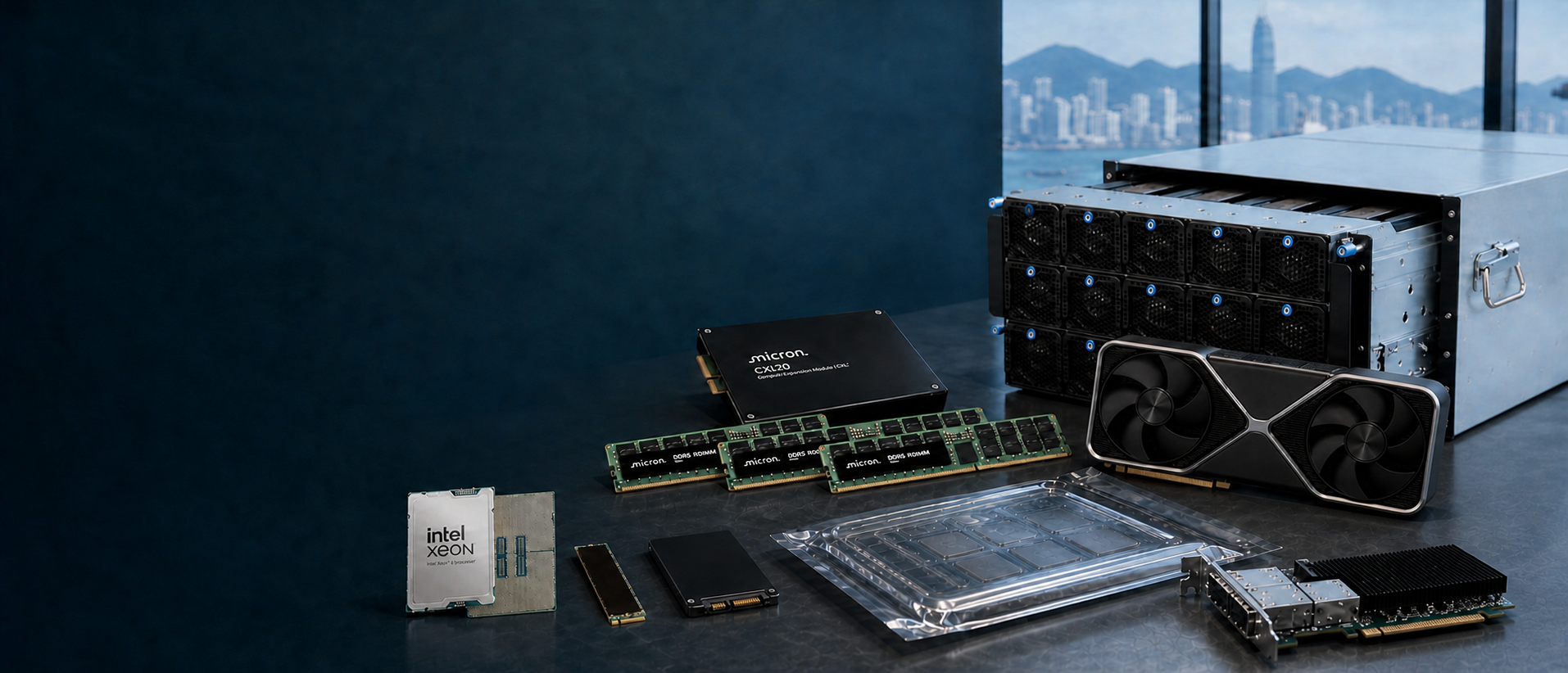 企業級 CPU、GPU、伺服器、記憶體與 NVMe SSD 的供應網絡示意